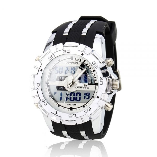 Men-Big-Head-Dual-Movements-Waterproof-Sport-Digital-Quartz-Wrist-Watch-White