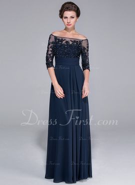 Princess Off-the-Shoulder Floor-Length Chiffon Tulle Mother of the Bride Dress With Lace Beading Sequins