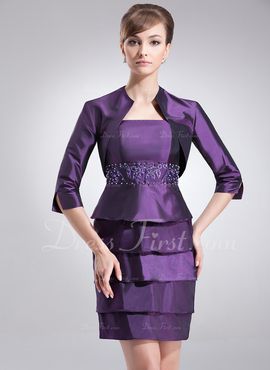 heath Short Mini Taffeta Mother of the Bride Dress With Beading