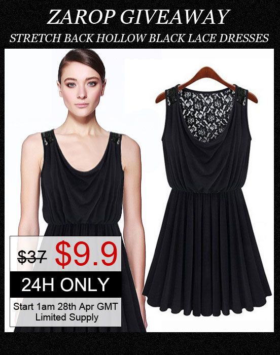 Stretch Back Hollow Black Lace Dress from Zarop