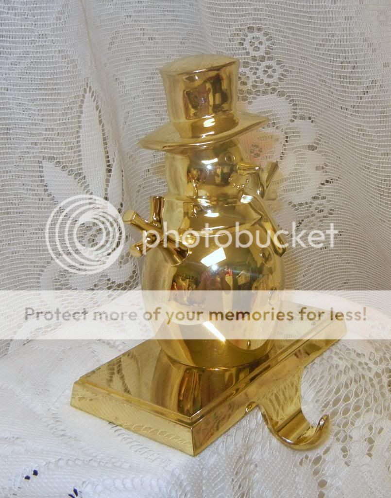 Polished Brass Snowman Christmas Stocking Holder HEAVY  