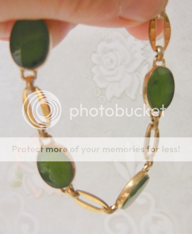 VINTAGE Chinese A GRADE Imperial Jade Nephrite Gold Filled Bracelet 