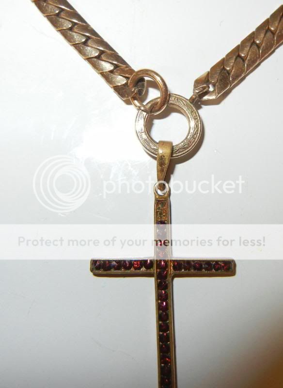 Antique 12k Gold GF Fancy Chain Bohemian Garnet Cross  